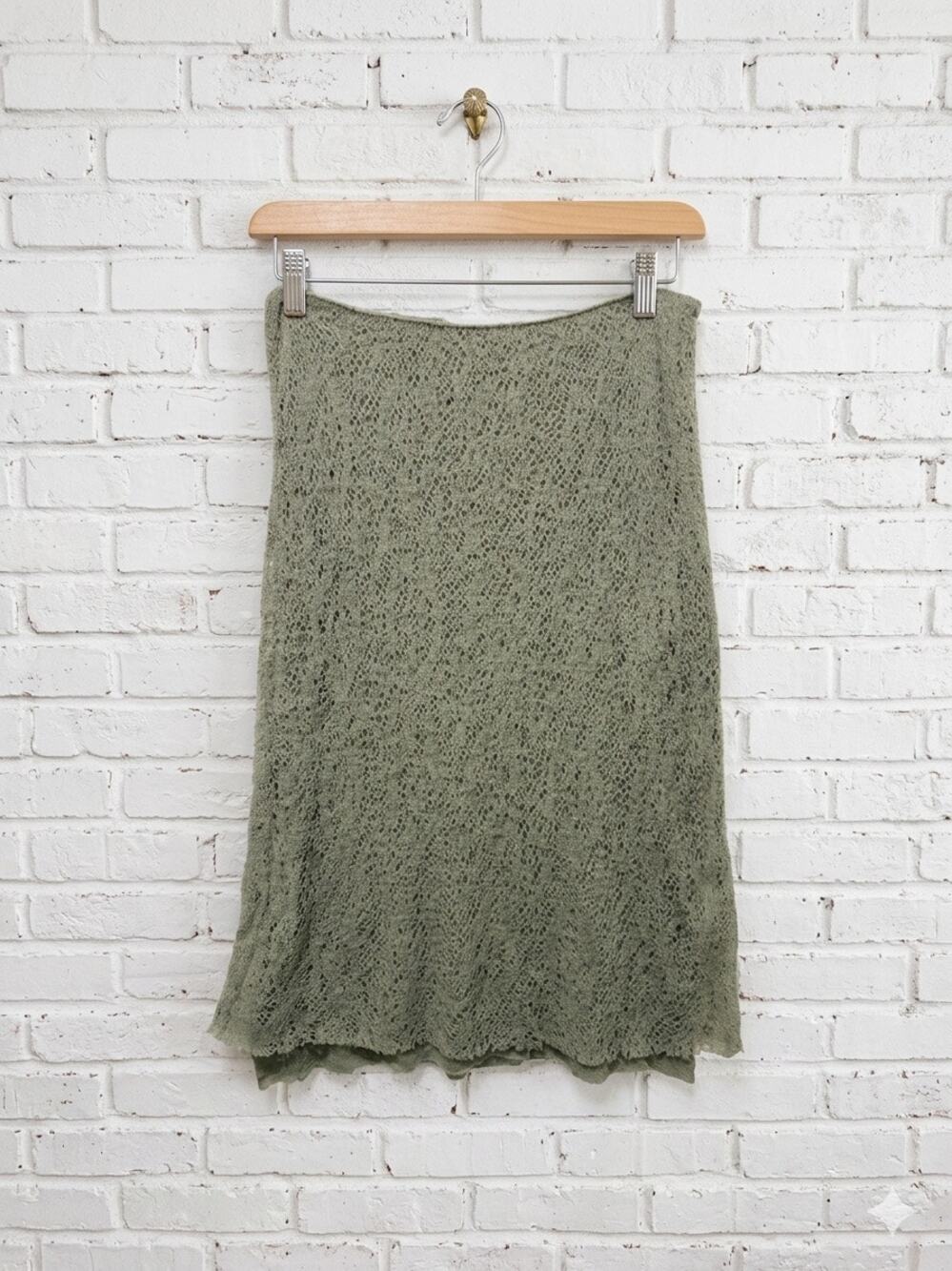 Beautiful People Open Knit Skirt S Good Olive Green Fairycore Whimsygoth Grunge